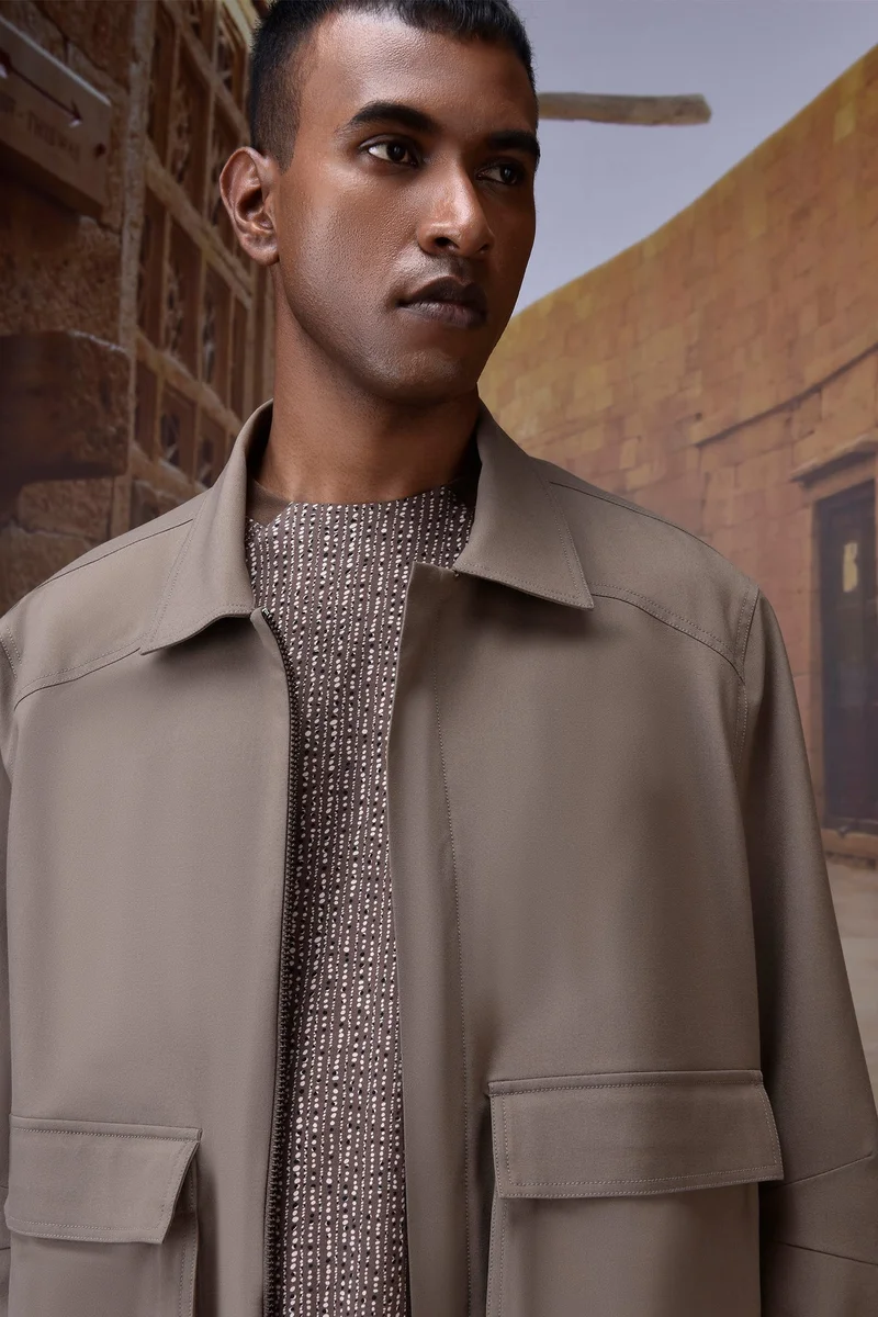 Genes Lecoanet Hemant Warm Beige Poly Viscose Lycra Jacket